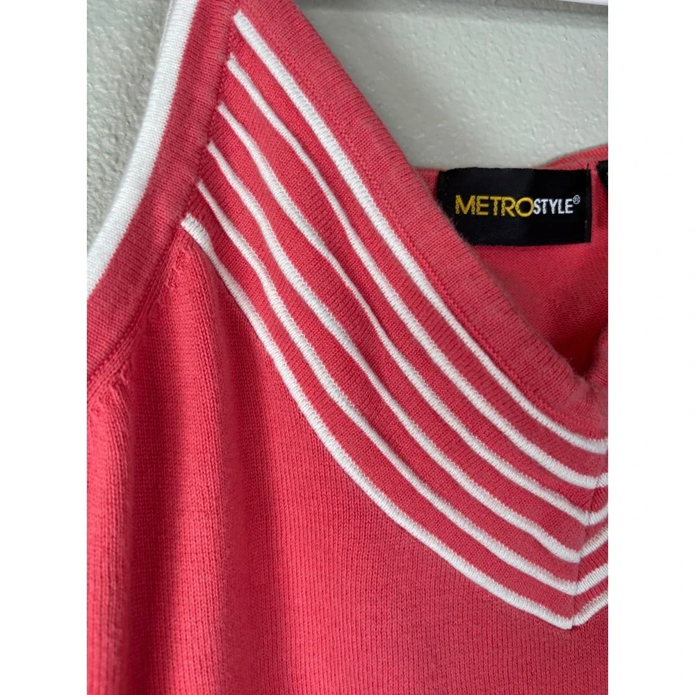 Metrostyle Y2K Womens Coral Pink White Striped V-Neck Cotton‎ Knit Tank Top M